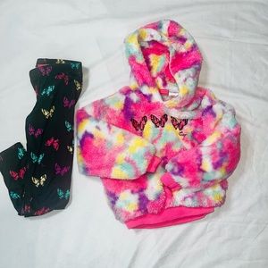 Betsy Johnson Hooded Sweatshirt Leggings 2pc outfit Girls XS Butterfly Rainbow